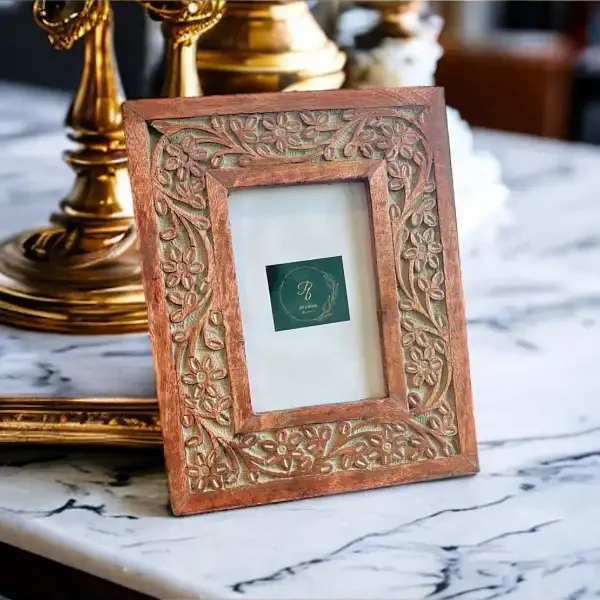 Hand-Carved Wooden Photo Frame